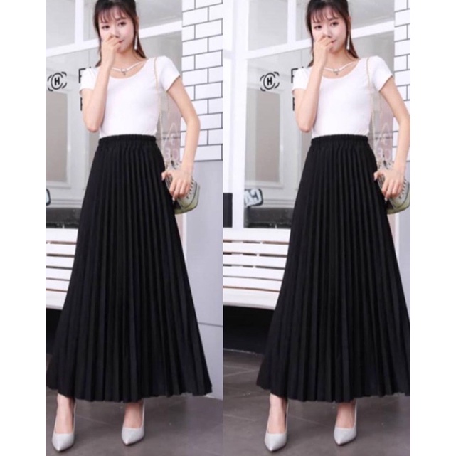 Rok plisket hitam/rok velvet panjang/rok bludru import/rok plisket velvet