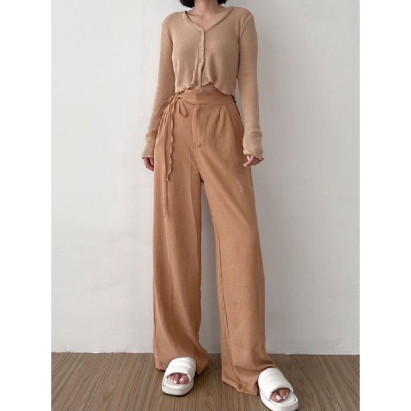 lookatmeofficial • Niki Pants - Celana Kulot Highwaist Bahan Crinkle Dengan Tali