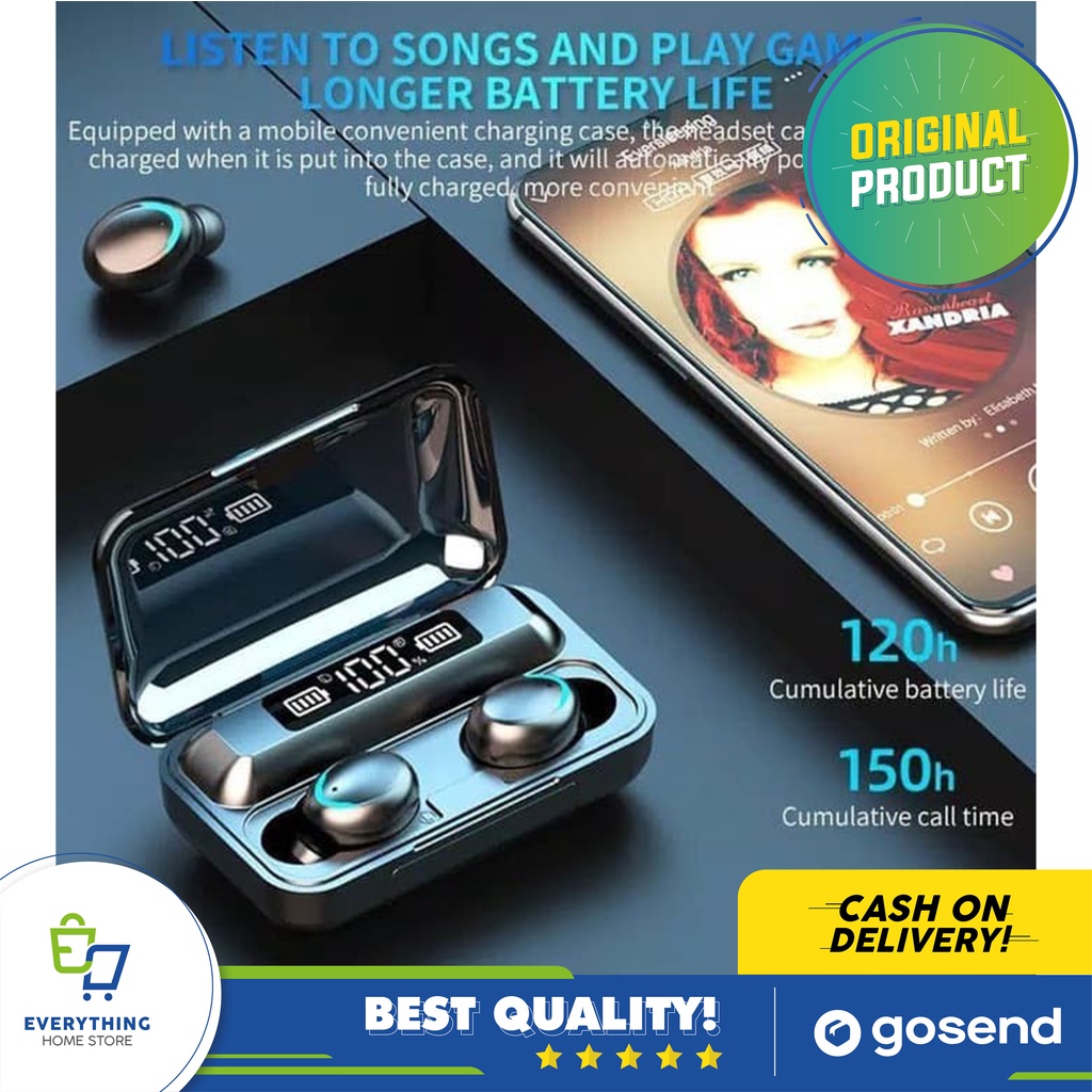 Headset TWS Waterproof Plus Powerbank Wireless Bluetooth 5.0 in Ear F9 Earphone Wireless F9 ORIGINAL