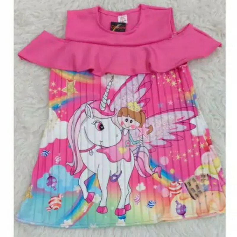 baju unicorn dress anak plisket unicorn