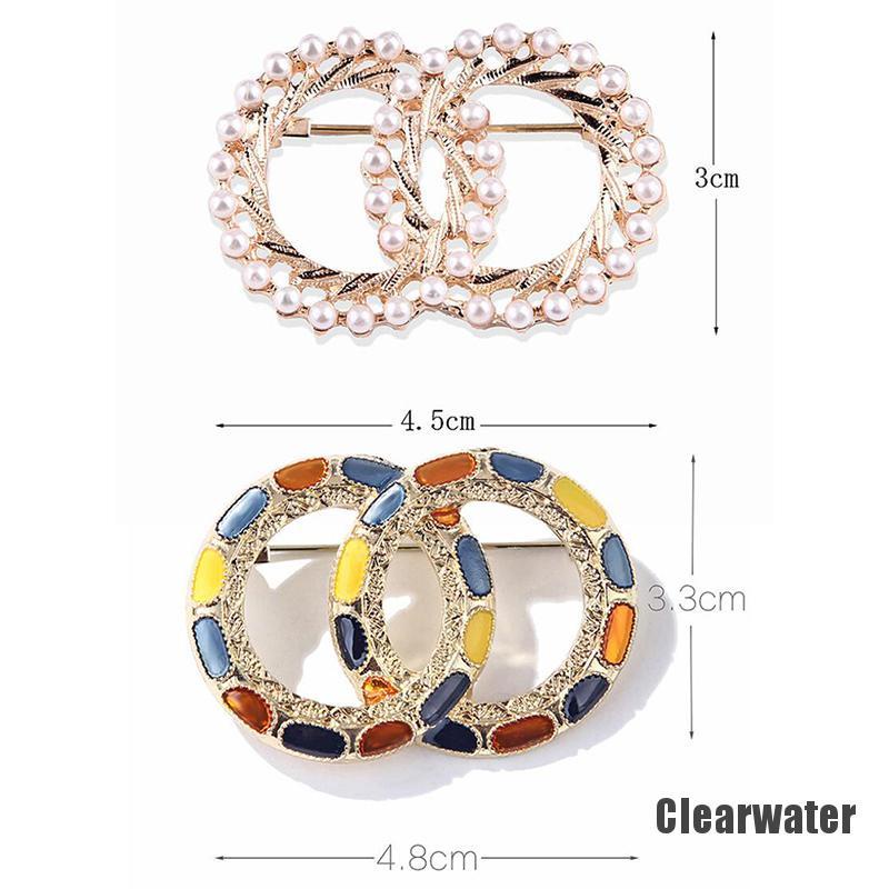 Bros Pin Enamel Bentuk Lingkaran Ganda Aksen Mutiara Warna-Warni Untuk Mantel Syal-5