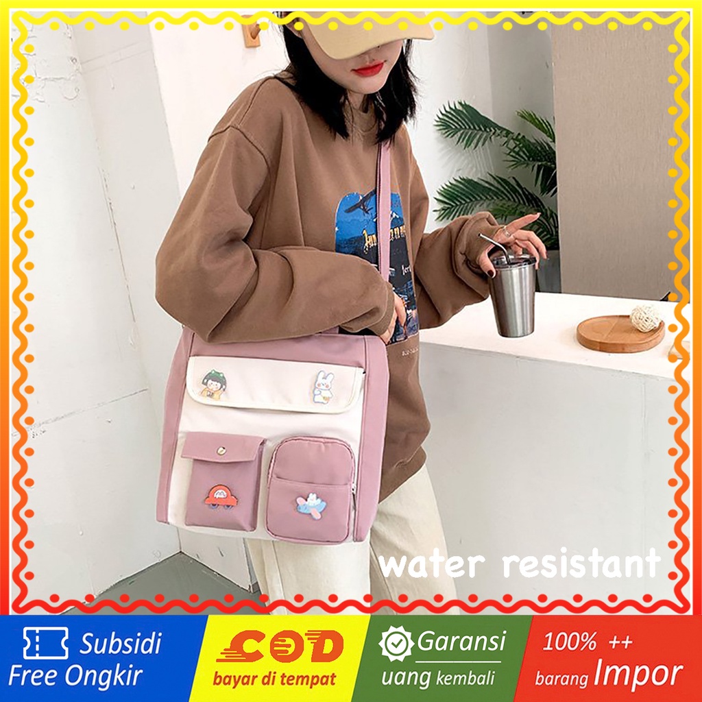 WYK128 Tas Bahu Selempang Sekolah Plain Simple Messenger Impor TKM