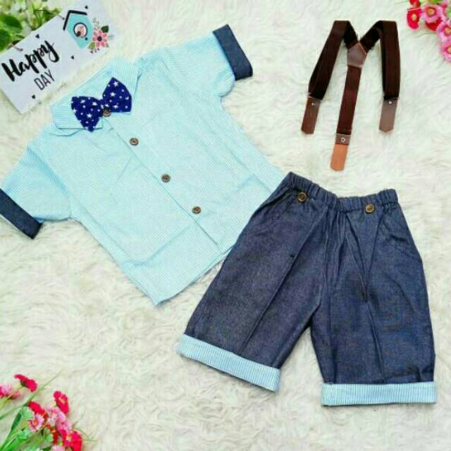 Set kemeja anak dasi suspender