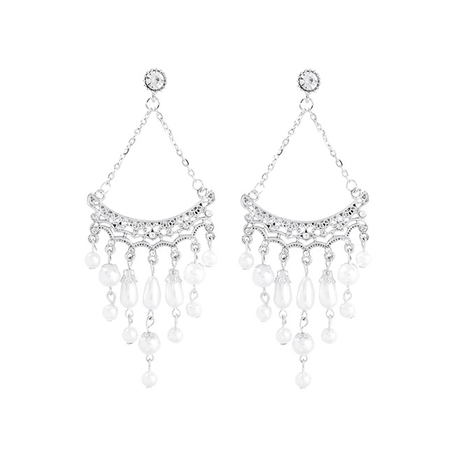 LRC Anting Tusuk Fashion White K Alloy Hollow Carved Diamond Earrings F77922