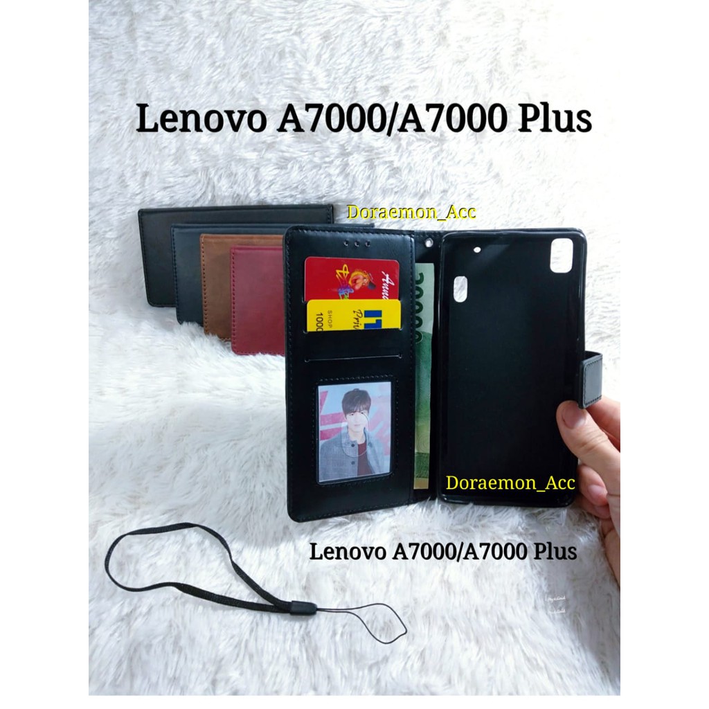 Leather Case Kulit Flip Cover Lenovo A7000/A7000 Plus / K3 Note Wallet Casing - Sarung Kulit Dompet