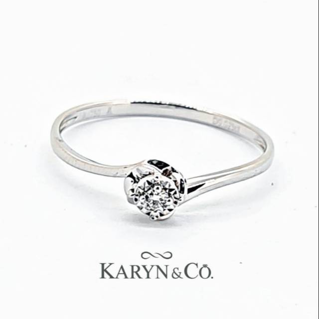 Cincin berlian wanita model solitaire illusion rangka emas putih