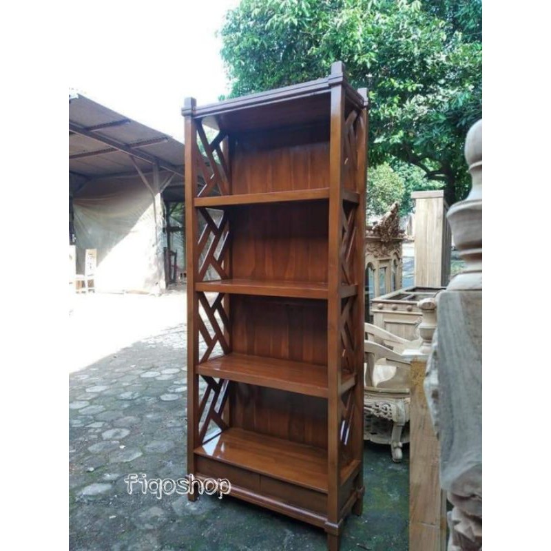 Rak Buku Perpustakaan Laci 2 kayu jati Furniture Jepara