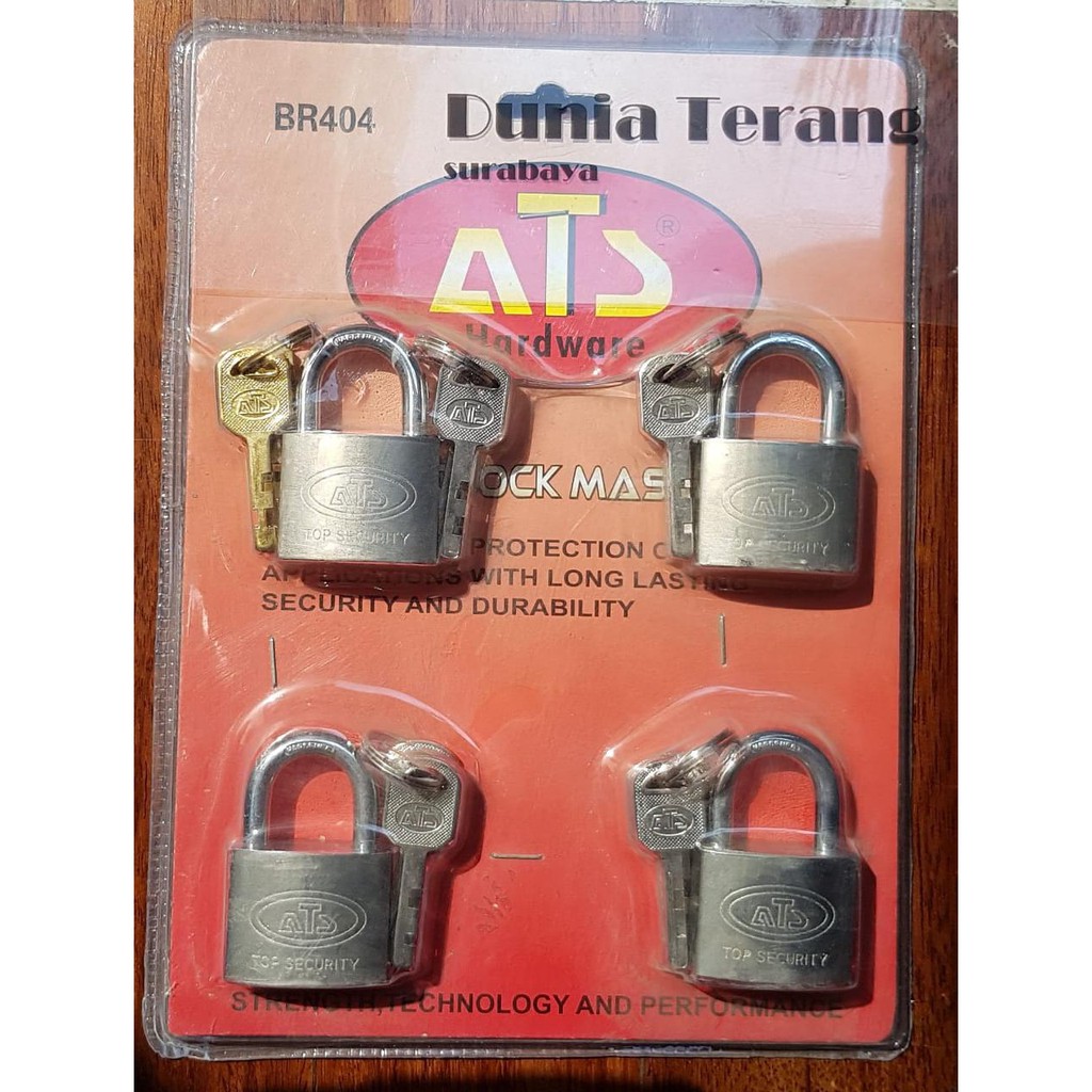 Gembok Putih Master Key ATS uk 40mm isi 4pcs / Iron Padlock 40 mm set 4 pc BR404 Pagar Rumah Toko