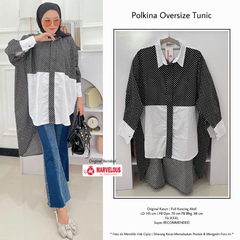 POLKINA OVERSIZE TUNIC BY MARVELOUS (TUNIK MOTIF) Tunik muslimah modern rekomended