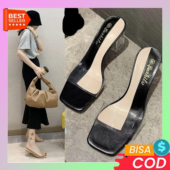 modern sendal hils wanita import high heels heals hak kaca tahu pesta kondangan wedding import sanda
