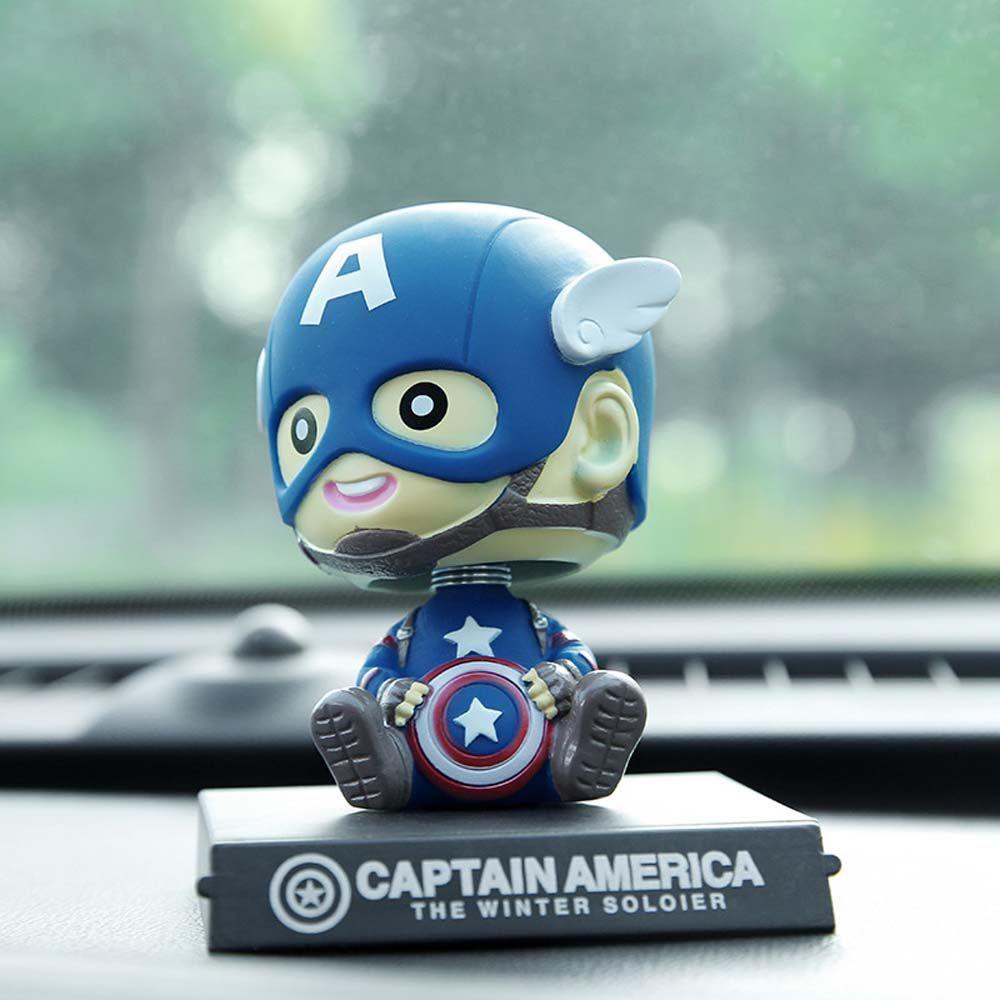 Patung Model AUGUSTINA Marvel PVC Spiderman Captain America Model Mainan Ornamen Mobil Aksesoris Interior Mobil Goyang Kepala Dekorasi Car Marvel Action Figure