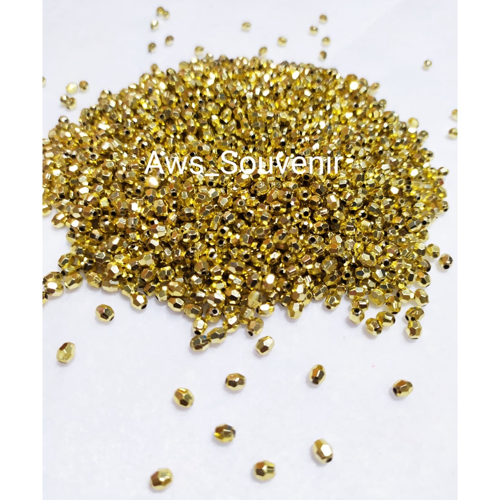 Manik-Manik Segi, Mote Segi Warna Gold/Emas 4mm