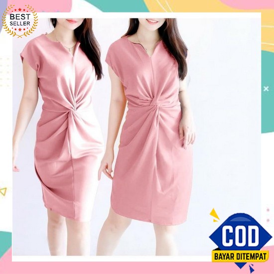 Casual Dress Silk Wanita Model Longgar Motif Polos Kualitas Import 100 Dres Weiwei Dusty [Dress 010