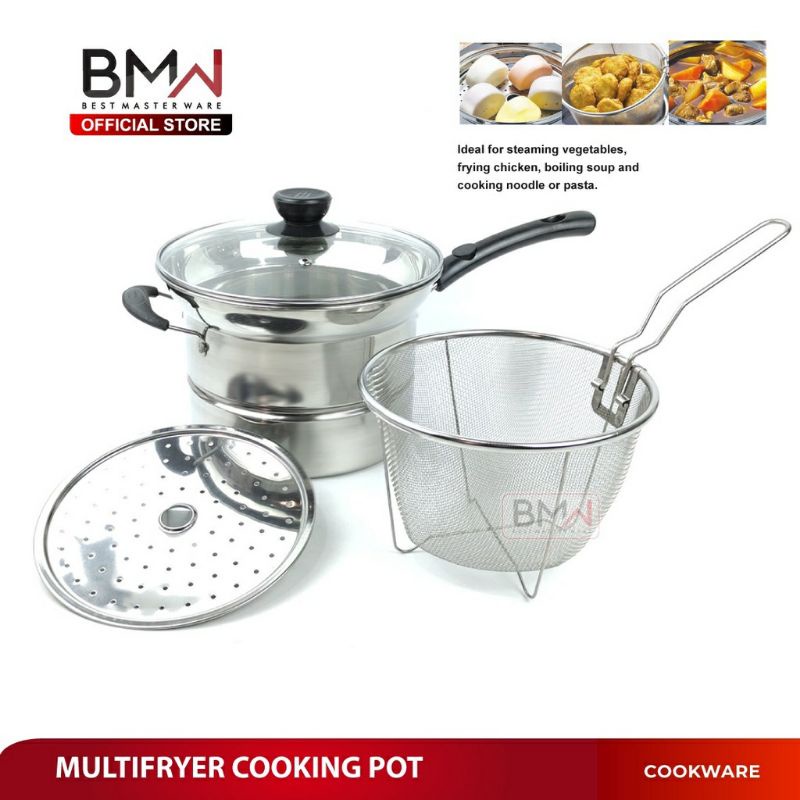 Diskon perlengkapan dapur BMW Kitchen Ware - Panci Set Kukus Goreng Rebus Deep Fryer 3 in 1 Panci Sup Korea