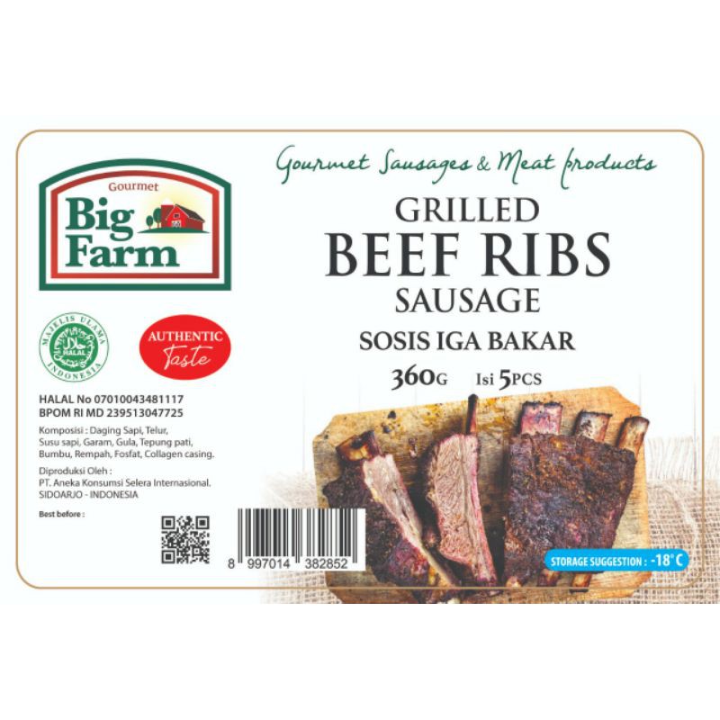 Grilled Beef Ribs Sausage / Sosis Iga Bakar 360 gram - Big Farm