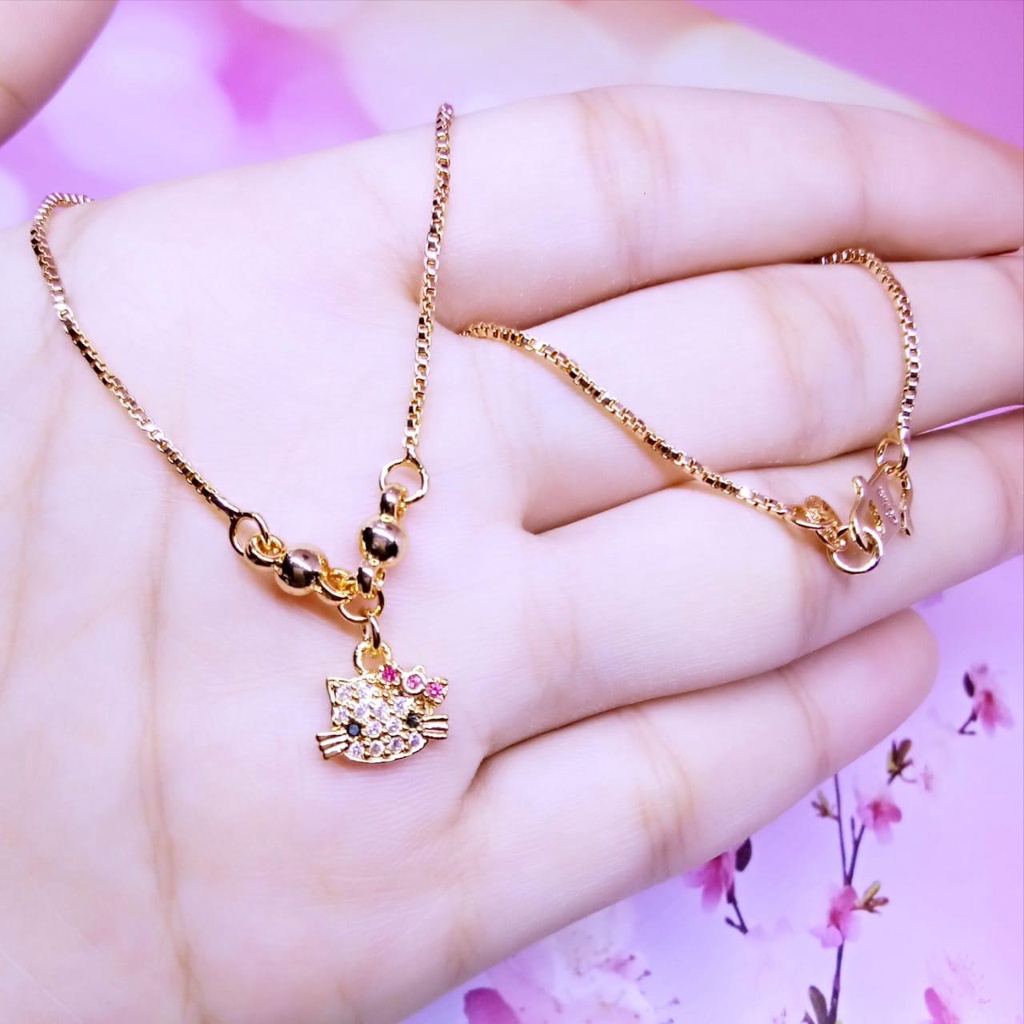 Kalung Anak Perempuan Xuping Gold Silver Liontin Permata HelloKitty *03