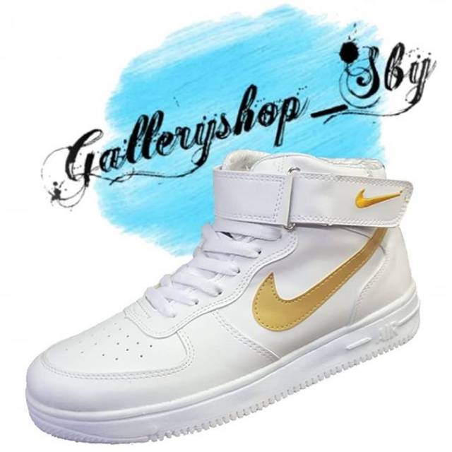 Sepatu Nike Force High Import Premium Vietnam FullWhite Silver Gold Black Putih Sneakers Berkualitas