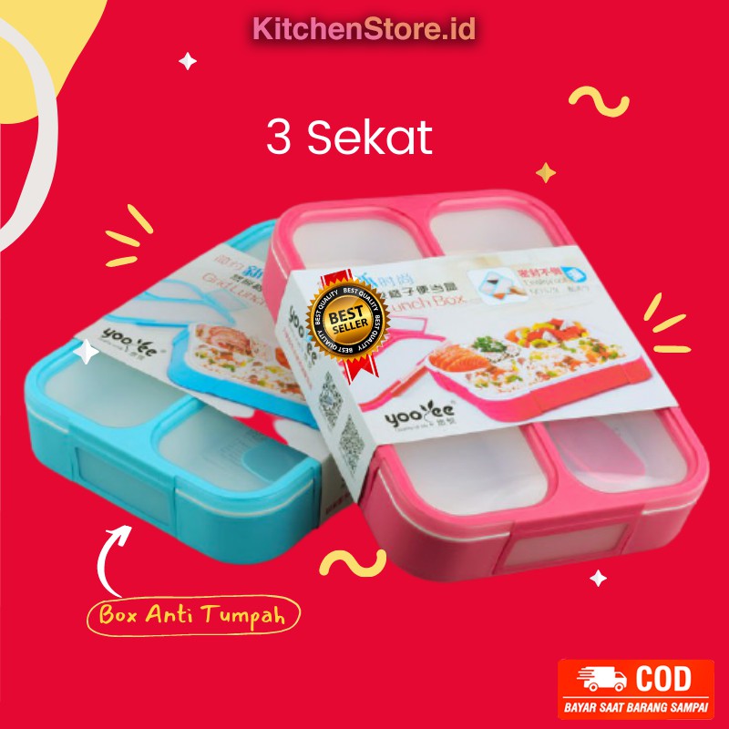 Kotak Makan Bekal Anak  Yooyee Leak Proof Grid Lunch Box  Anti Bocor Sekat 3