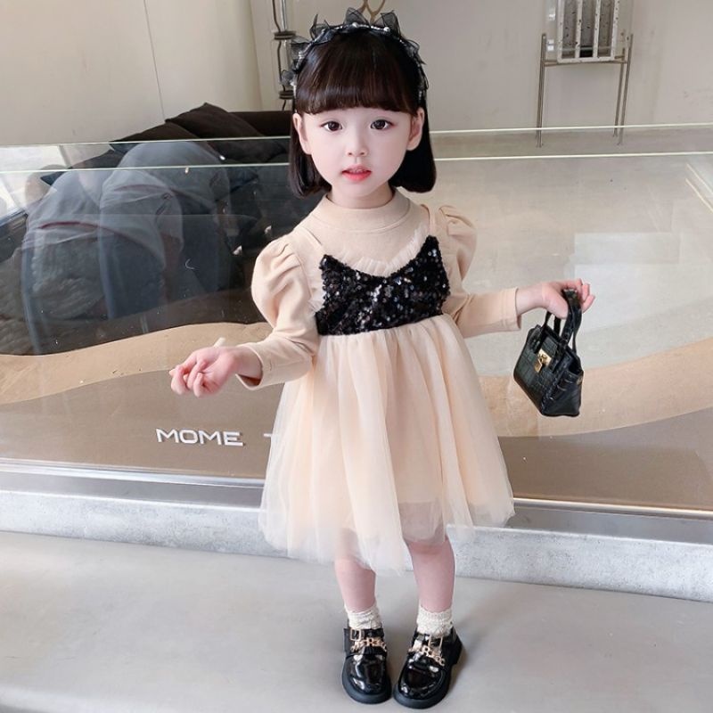 LittleAaron DRESS SENNA SQUIN EBV Baju Dress Anak Perempuan Import