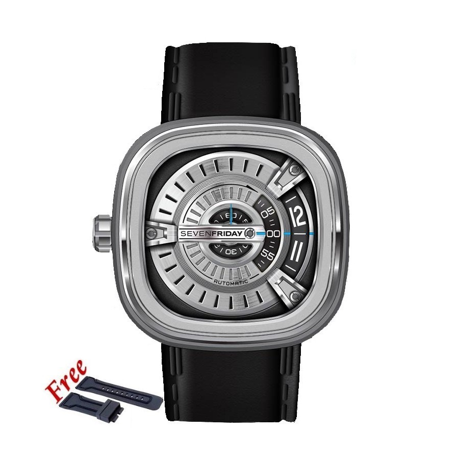 Jam Tangan Pria Sevenfriday M1/01 Automatic  Silver Dial Black Leather Strap