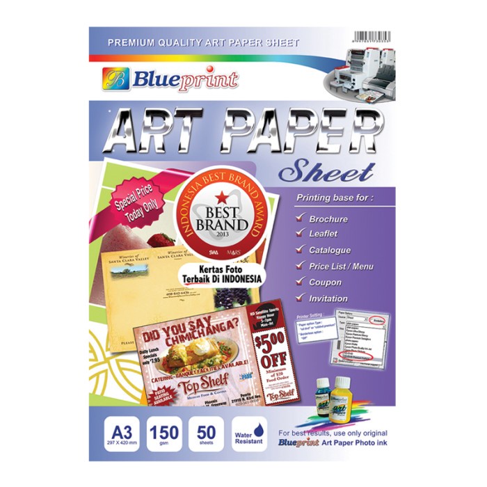 

Blueprint AP-A3150 Kertas Art Paper Sheet A3 1 Pack isi 50 Lembar