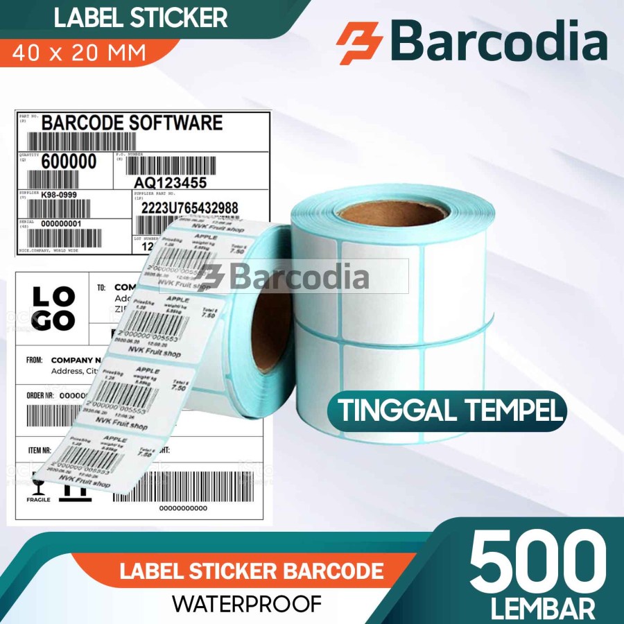 LABEL PRINTER BARCODE 40X20mm - 40X20 mm - 1 LINE SEMICOATED ISI 500 STIKER BARCODE SEMICOATED