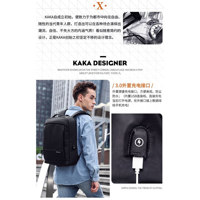 KAKA KA-509 - Lightweight Casual 20L Backpack with USB Charging Port - Tas Ransel Pria Fashionable