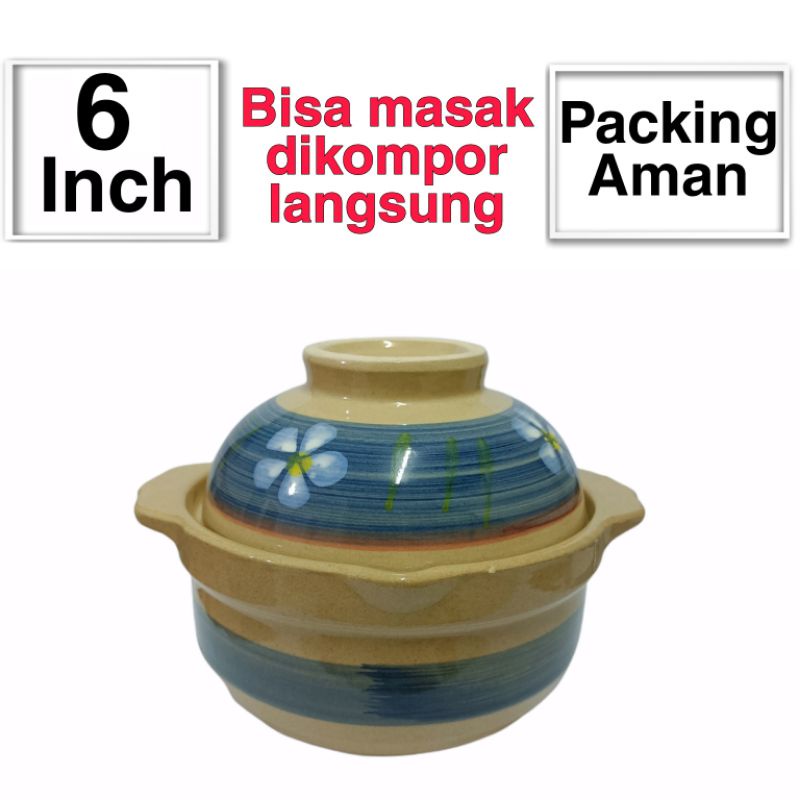 Mangkok Keramik Tutup Jepang Kecil 6 Inch Yoshikawa Sapo Jadul Lucu Motif Bunga