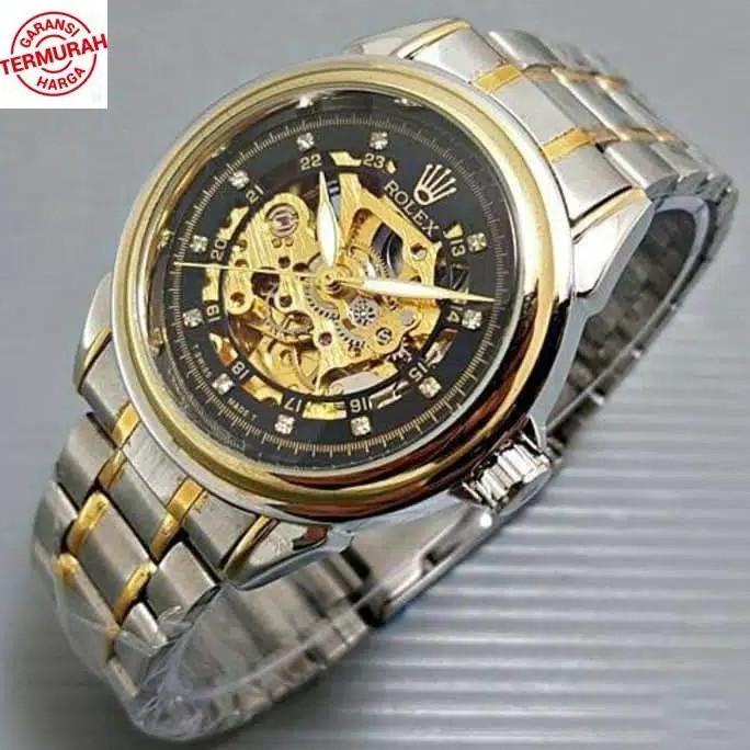 JAM TANGAN PRIA ROLEX AUTOMATIC SKELETON RANTAI ORIGINAL DIAMOND