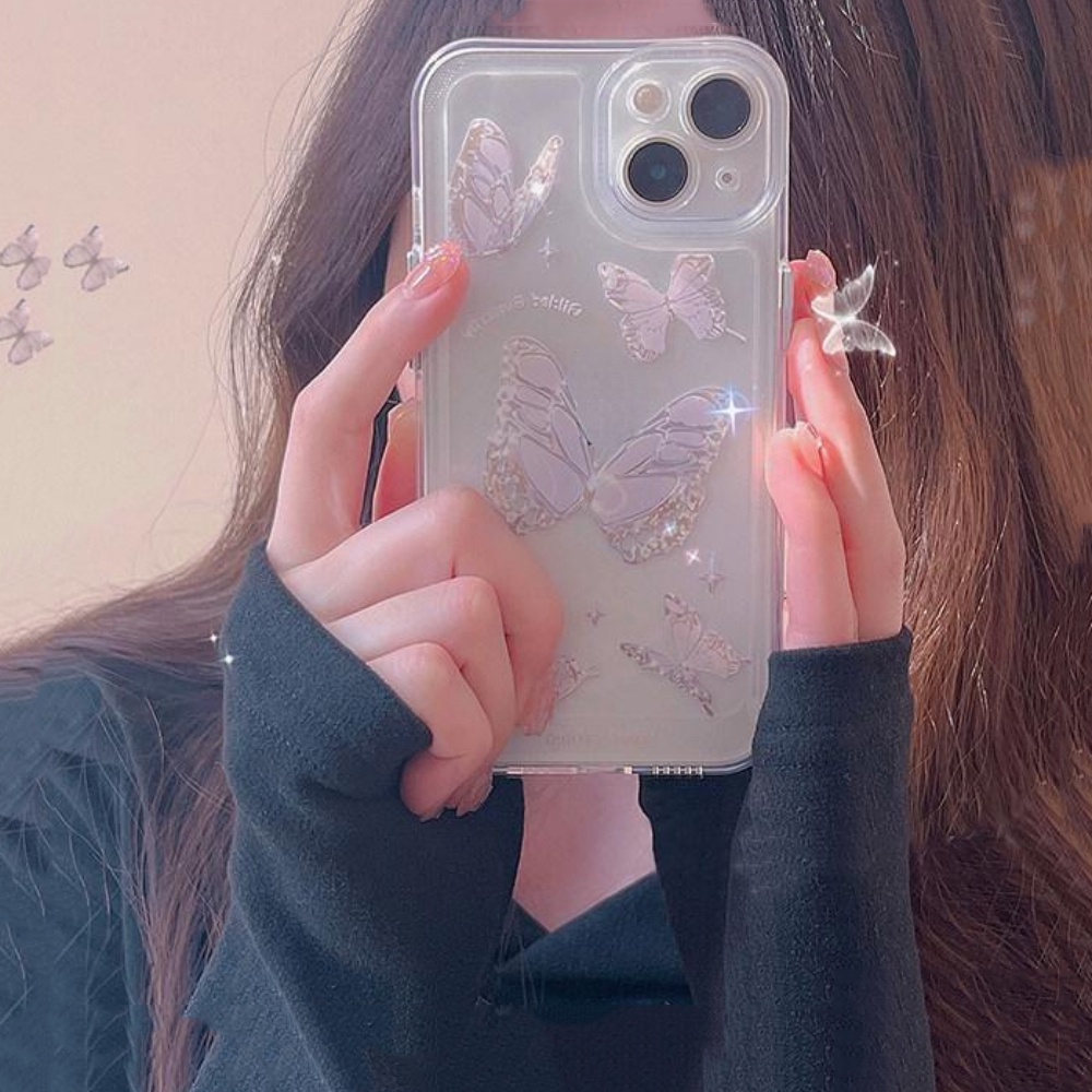 Soft Case Silikon TPU Transparan Motif Butterfly Untuk iPhone 14 13 12 11 Pro X XR XS Max 6 6S 7 8 Plus