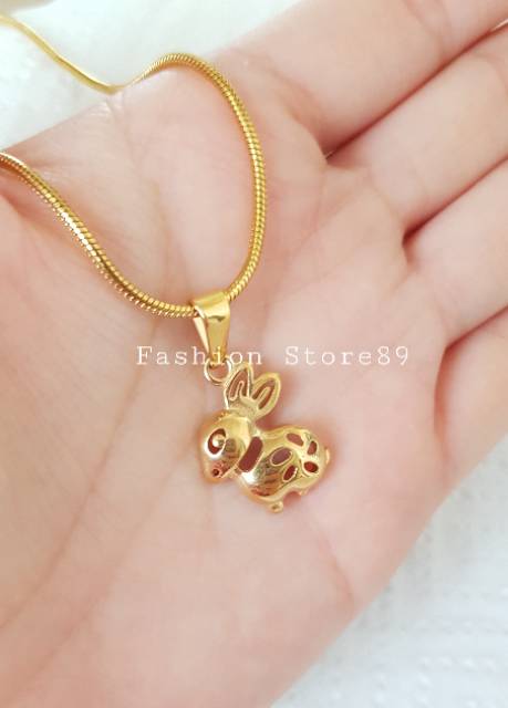 Kalung rabbit import titanium gold antikarat fashion anak dan dewasa liontin kelinci