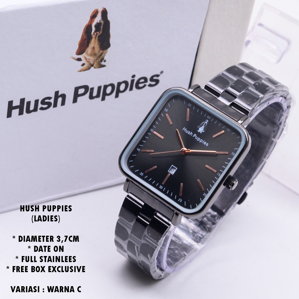 (FREE BOX) JAM TANGAN WANITA HUSH PUPPIES H-010 RANTAI BODY SEGI TANGGAL AKTIF