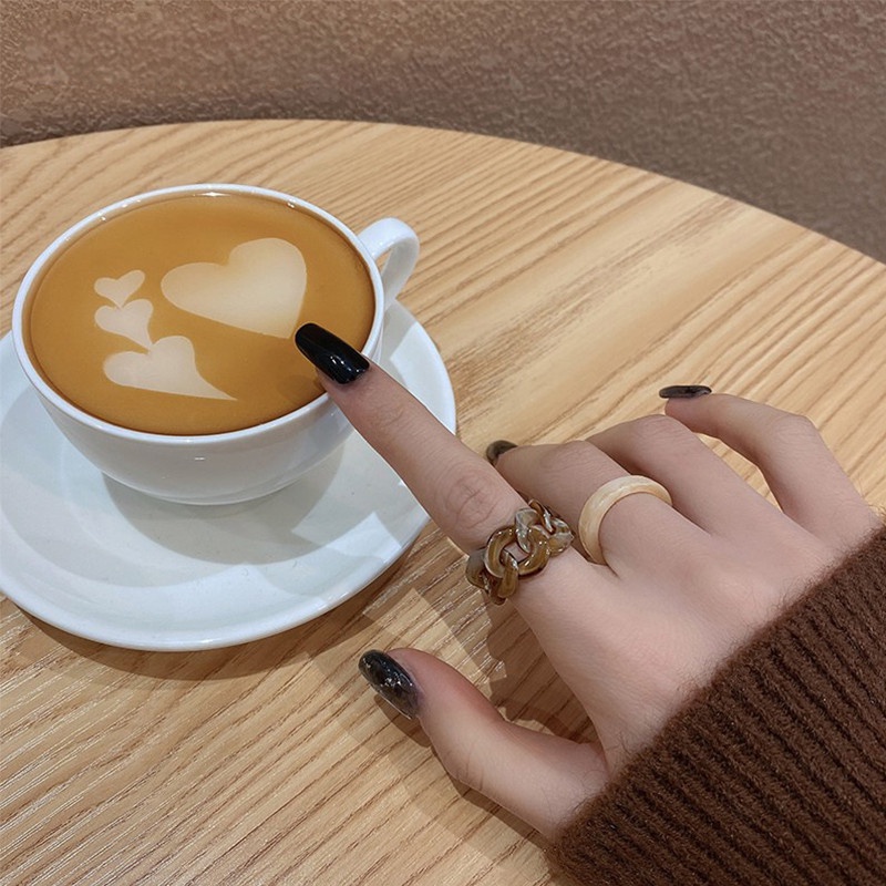 [ACKER] 2 Pcs/set Perhiasan Cincin Resin Gaya Korea Fashion Cincin Set Untuk Wanita