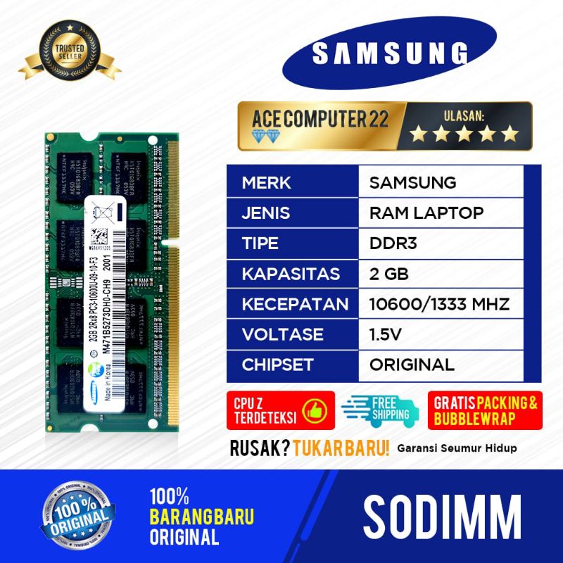 SAMSUNG SODIMM DDR3 2GB NON L PC 10600