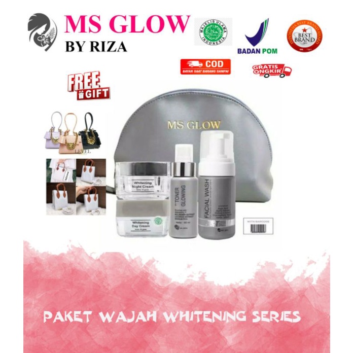Paket Wajah skincare MS Glow Whitening Original MSGLow Facial Wash Toner Day night cream krim siang 