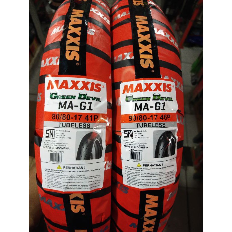 Paket ban tubeless maxxis green devil (soft compound) 100% Original 80/80 17 &amp; 90/80 17 free pentil