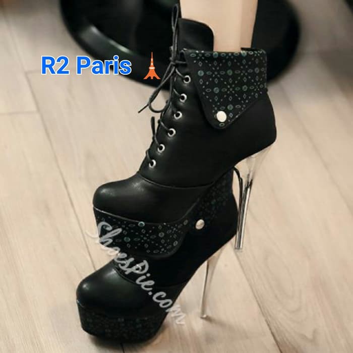 High heels boots veronica batik putih dan hitam sepatu cewek murah boots cewek murah fashion wanit