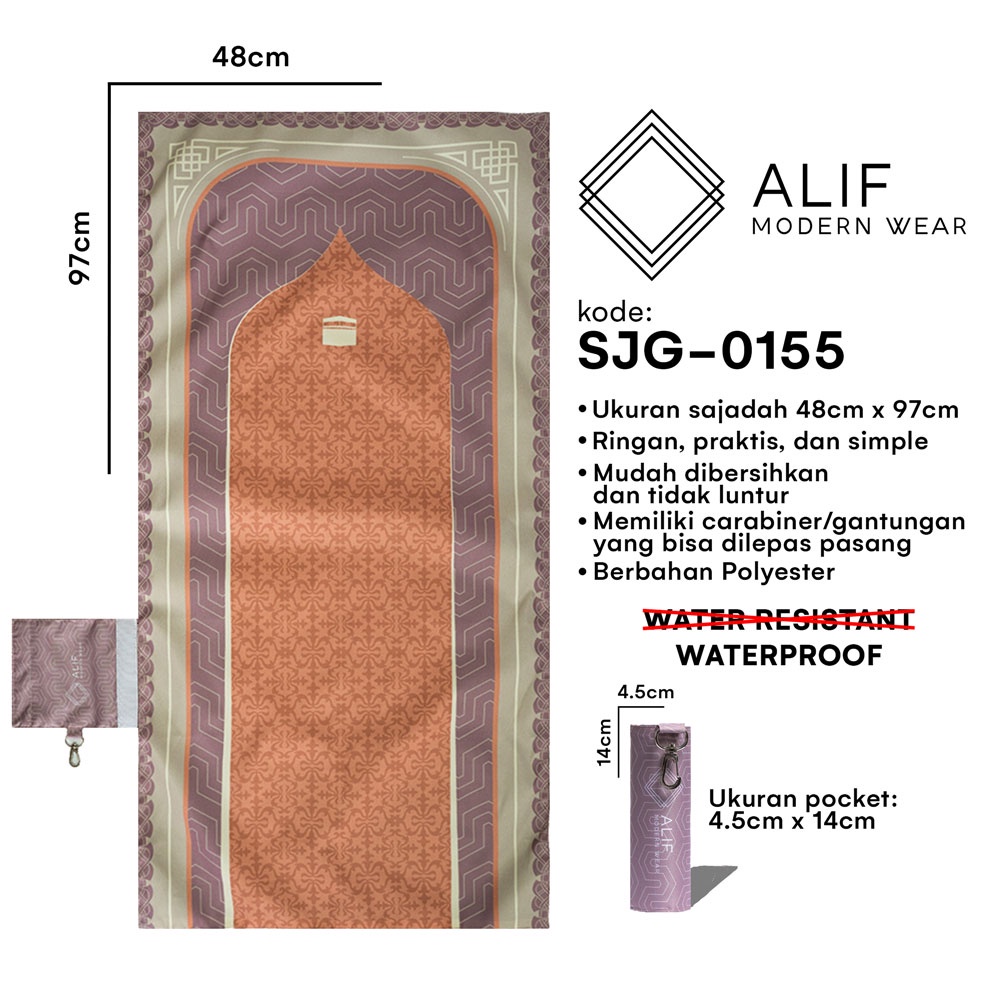 ALIF SAJADAH GENGGAM TRAVEL / SAKU / PORTABLE / WATERPROOF ( ALIF MODERN WEAR SJG-0155 )