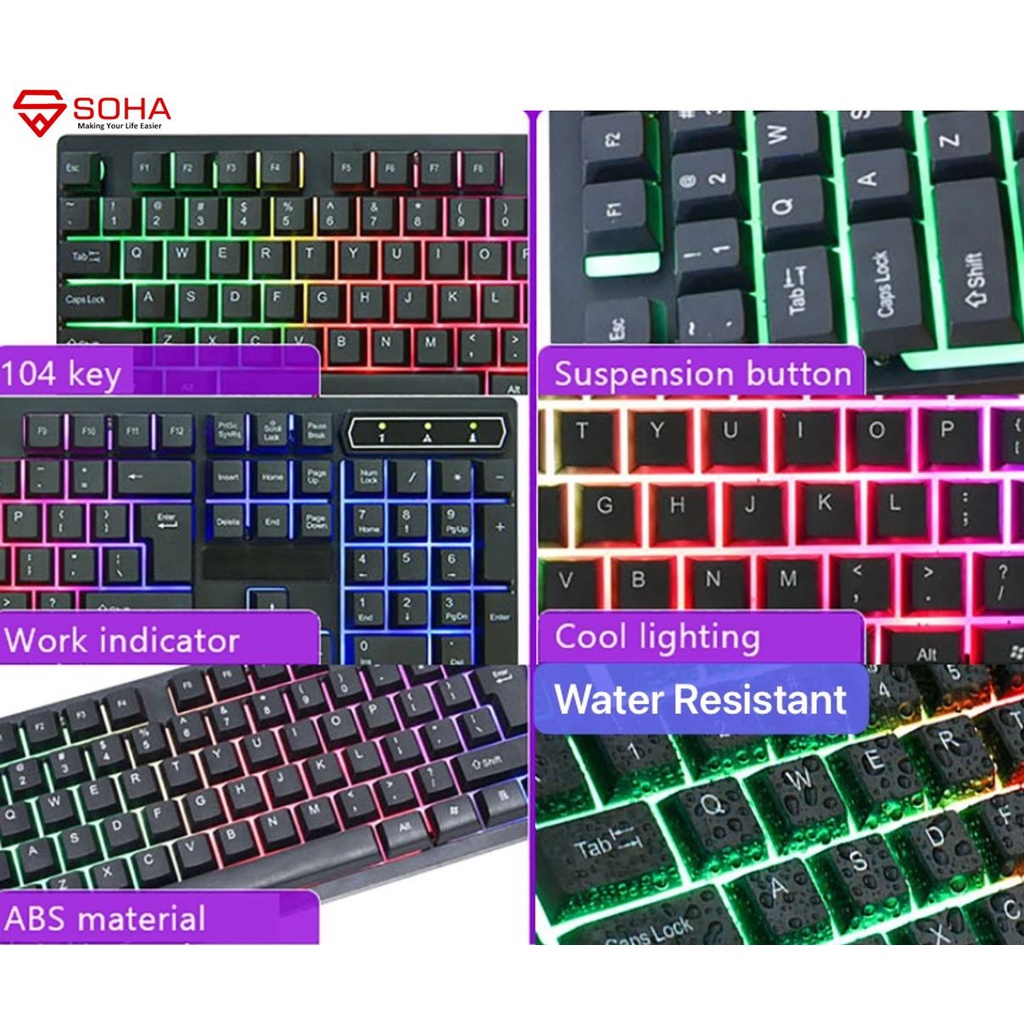 KYB-019 KR-6300 Keyboard Komputer Professional gaming Kabel RGB Backlit Lampu Laptop Game