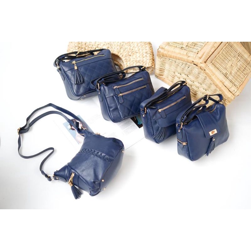 TAS PAPIRUT KULIT ASLI GARUT WARNA BIRU / BIRU NAVY