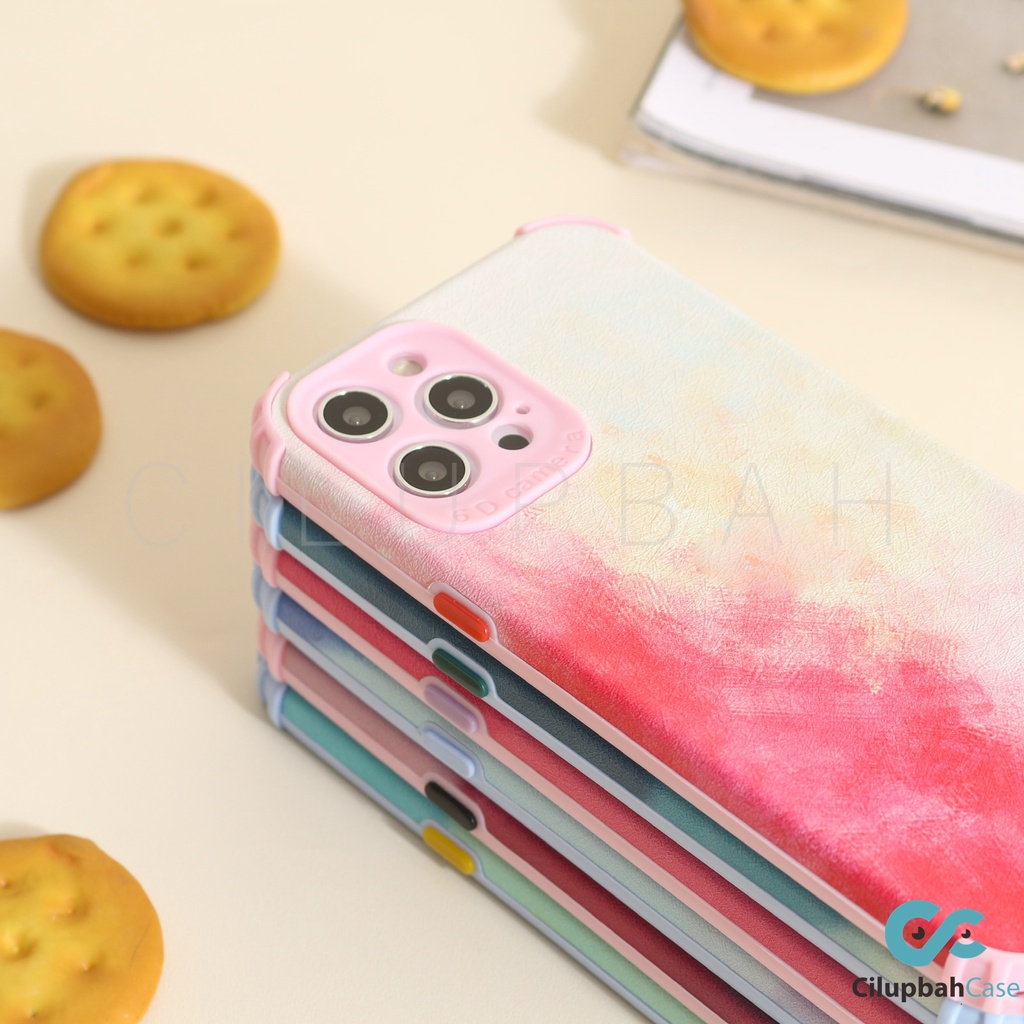 Gradient Leather WaterColor Square Soft Case Lens Cover (1) iPhone 6 7 8 SE 6+ 7+ 8+ X XR XS 11 12 MINI PRO MAX