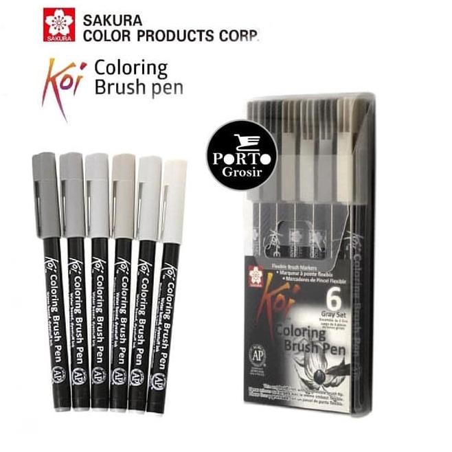 

[[COD]] Sakura Koi Coloring Brush Pen Set - 6 Grey Color Set / Monochrome STOK TERBATAS Kode 196