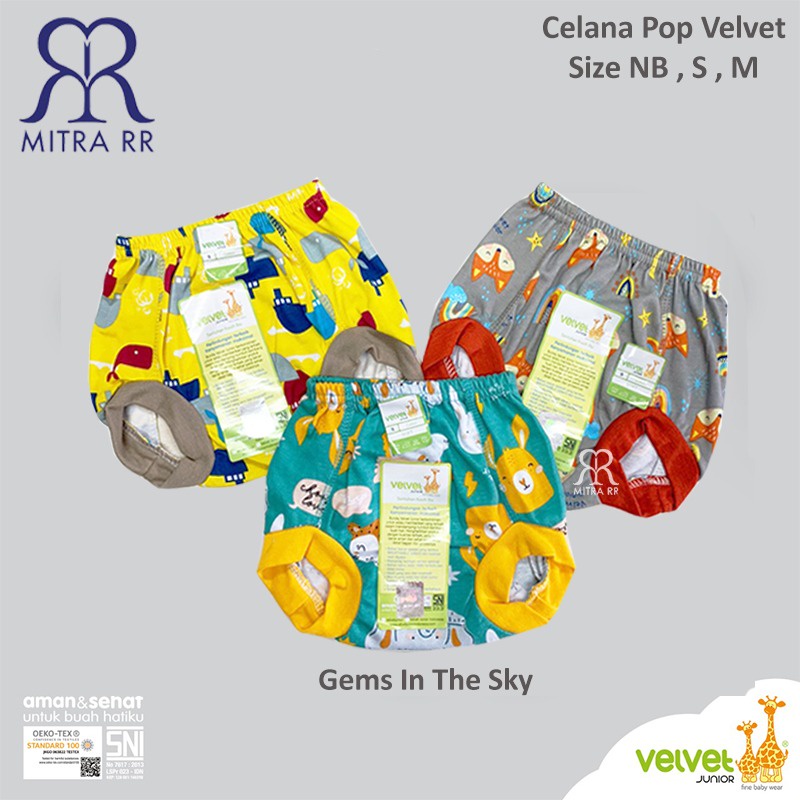 Celana pop Velvet  Motif : Monoprint &amp; Stand By Me Gems In The Sky Radiant Nothern Light Tersedia ukuran :  -NB : (0-3 bulan) 0-5kg   -S