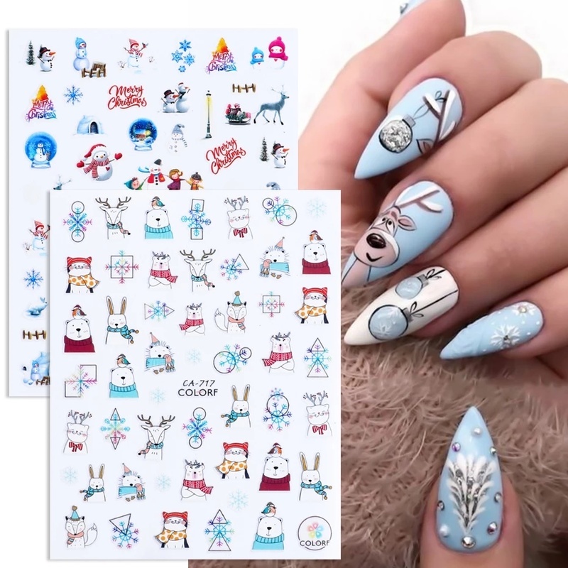 [Harga Grosir]Stiker Kuku 3D Motif Natal / Rusa / Snowflake Untuk Dekorasi Nail Art / Manicure/Hot Sale