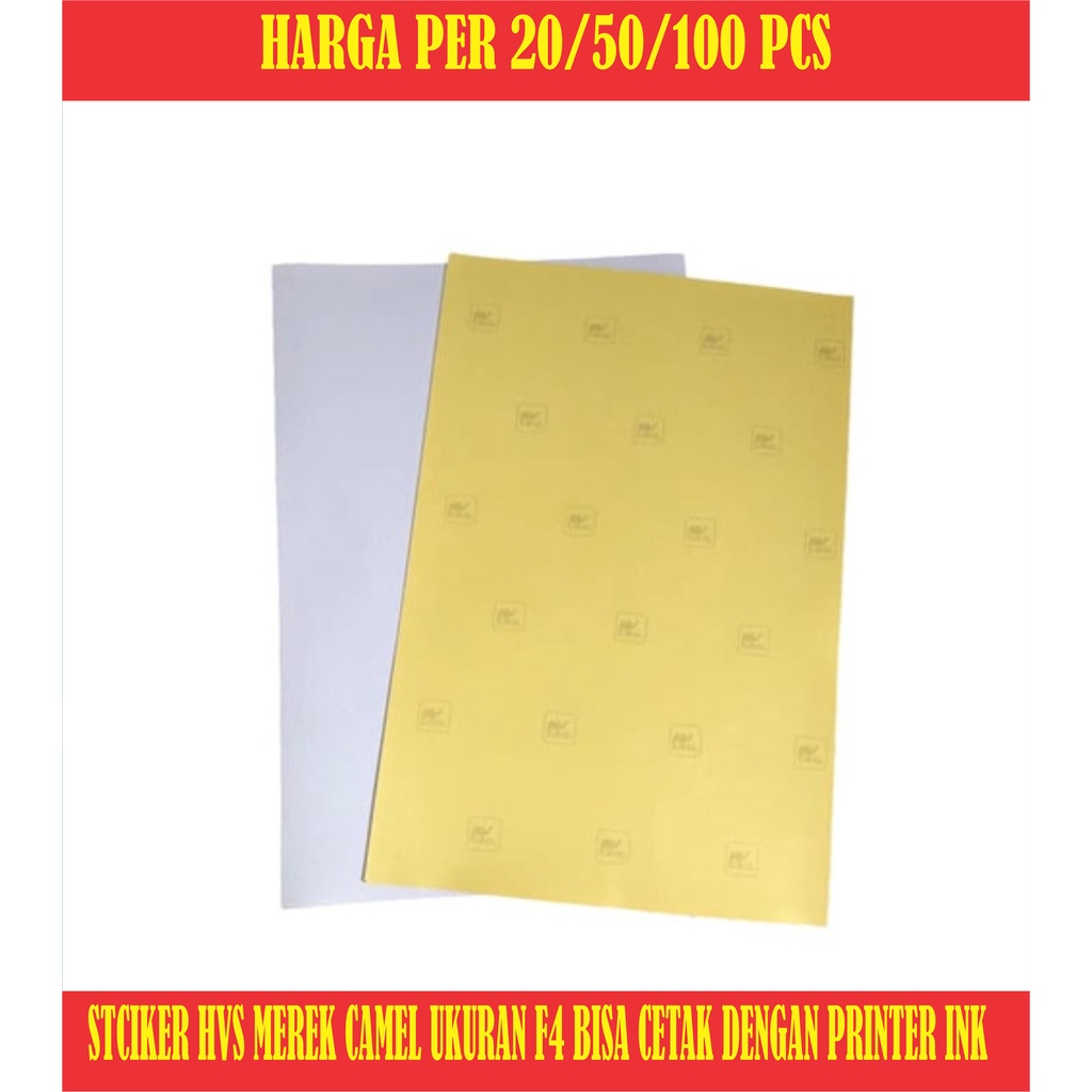 

kertas stiker HVS print ukuran folio F4 isi 20/50/100 lembar