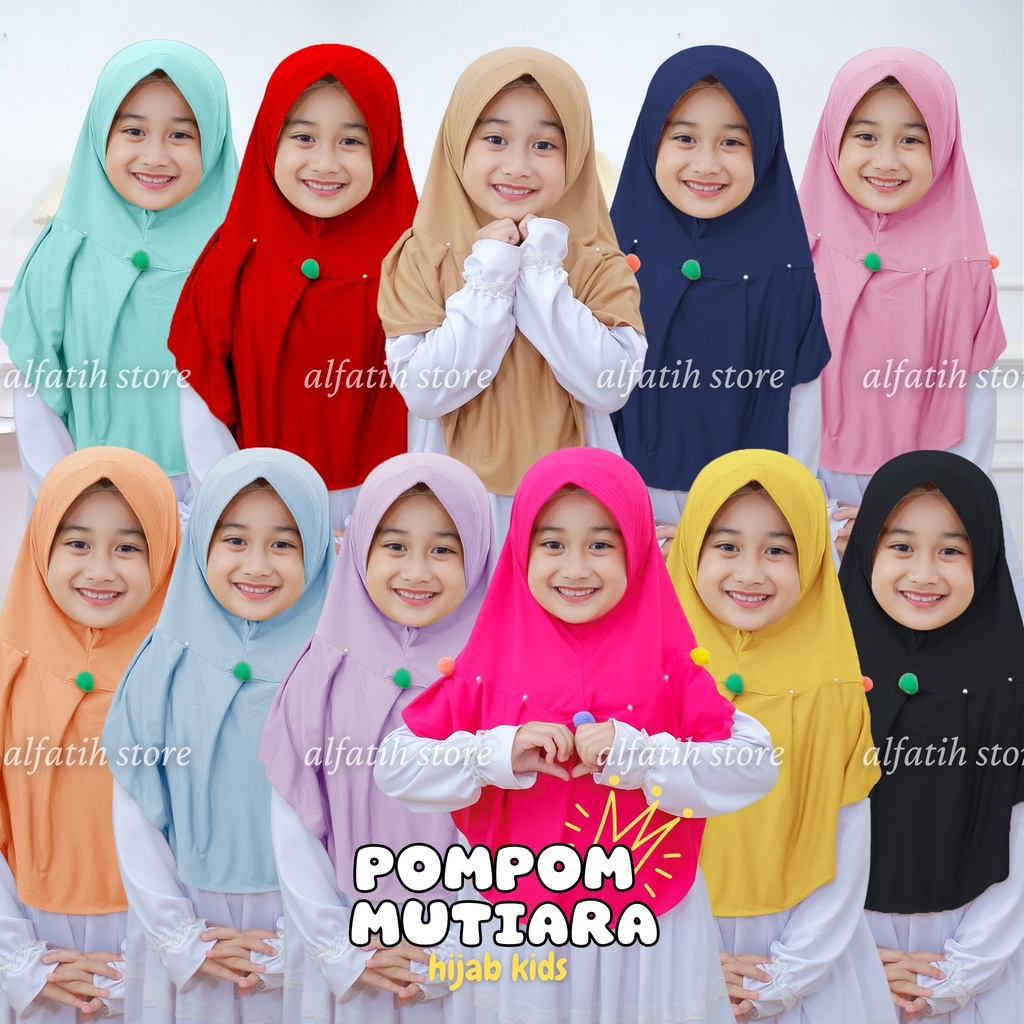 ALFATIH STORE / Jilbab Anak Variasi Rempel Pompom Jersey / jilbab anak murah teni