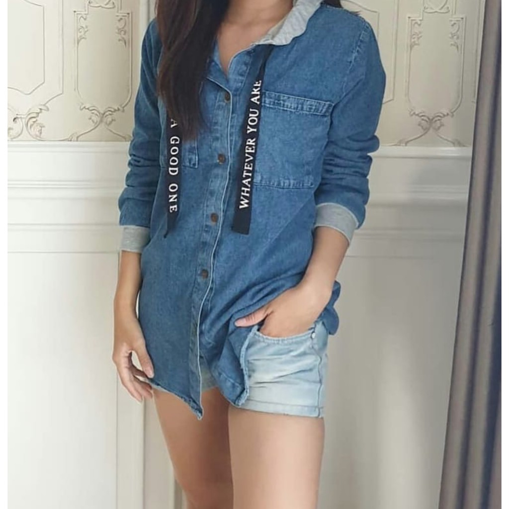 Everly denim hoodie / kemeja hoodie wanita.