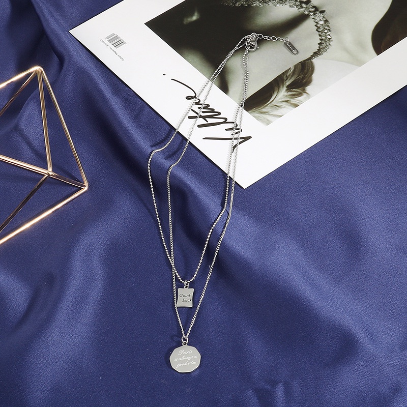 Kalung dua layer good luck paris always good idea titanium korea style anti karat