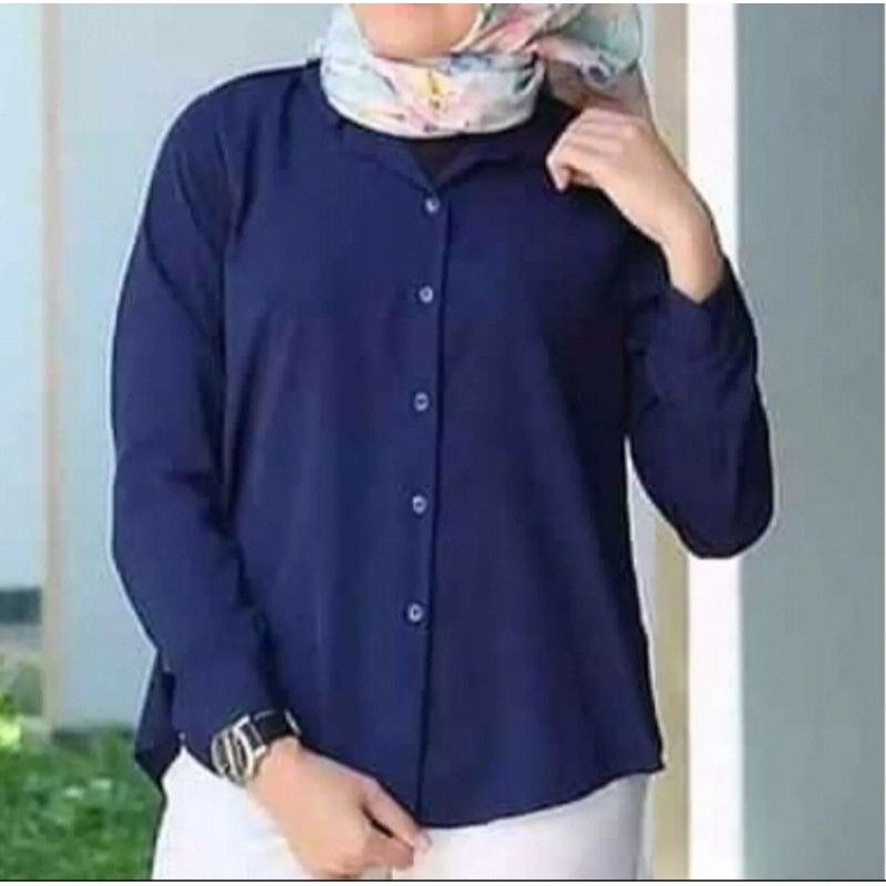 KEMEJA POLOS TANGAN SKODER | BAJU KANTOR PUTIH HITAM | KEMEJA FORMAL| ATASAN WANITA LENGAN PANJANG-Nevi 27