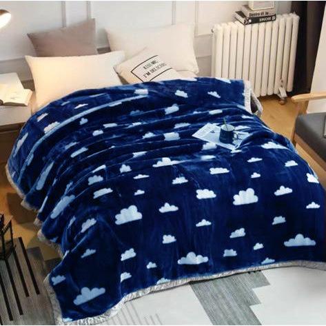 SELIMUT BULU HALUS DEWASA  AESTHETIC JUMBO SIZE 200 X 230 MOTIF CLOUD NAVY